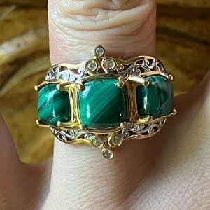 Natural Malachite Sterling Silver Ring Size 6
